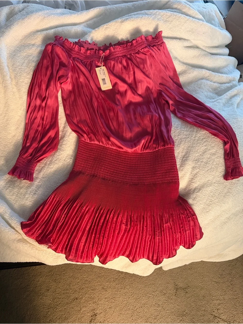 Ramy Brook Raspberry Off-Shoulder Pleated Mini Dress - Picture 3 of 4